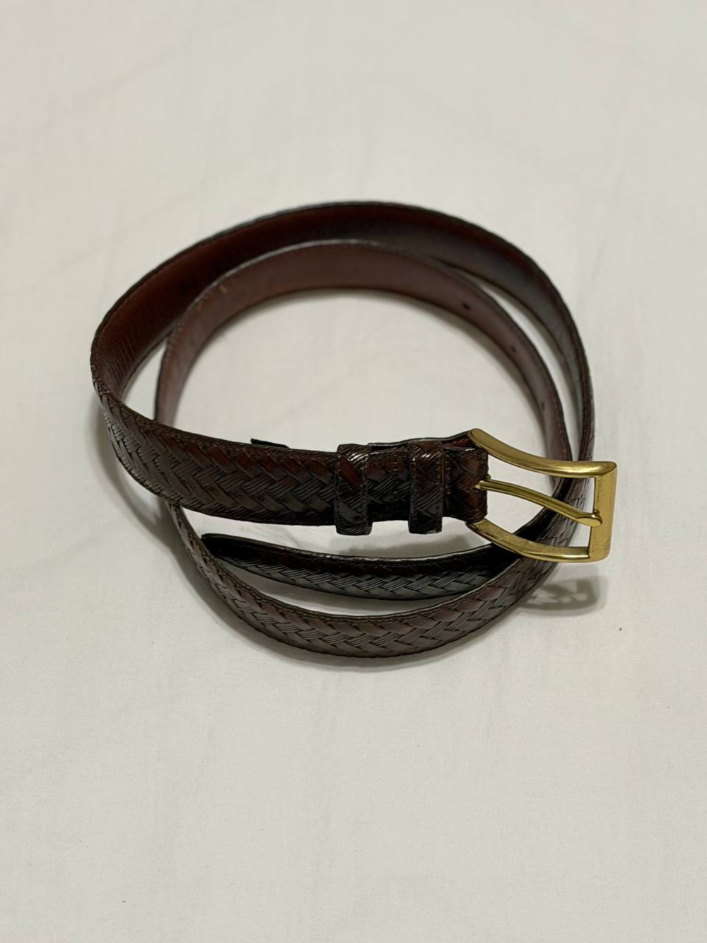 Crookhorn Leather Braided Belt Brown Brass Buckle 34 35 Vintage